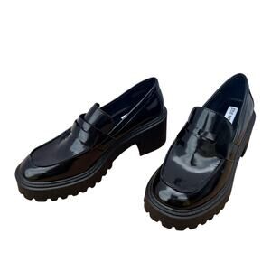 Steve Madden Alden Black Paten Leather Healed Loafer Women’s Size 9.5 Y2…